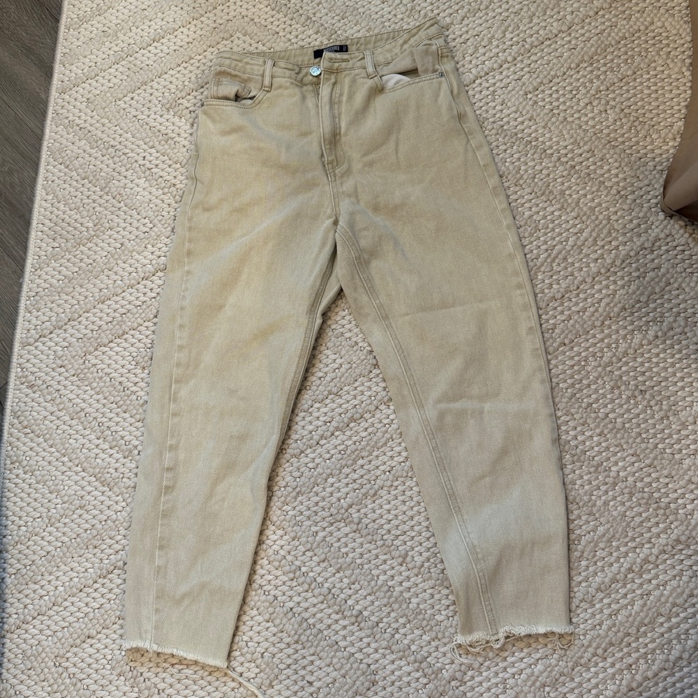 MISGUIDED Denim Petite Women's 'CORD RIOT' Sand HIGHWAISTED MOM JEANS